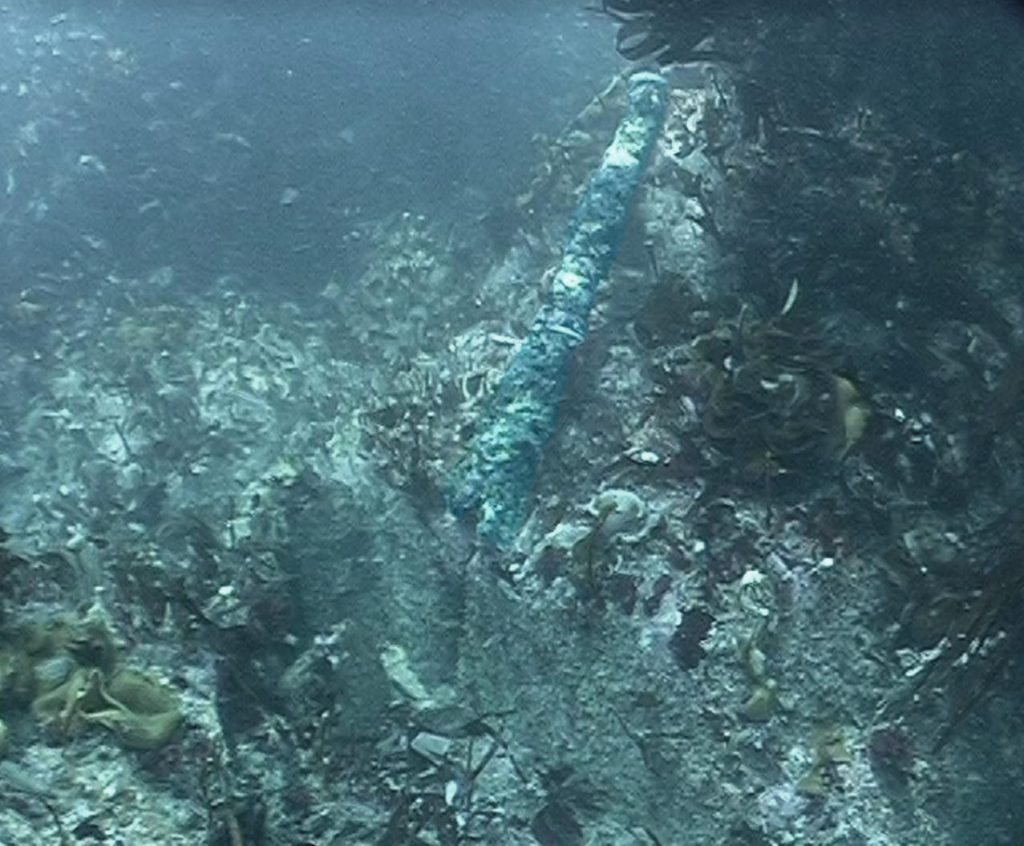 Wrought iron tube gun on the seabed