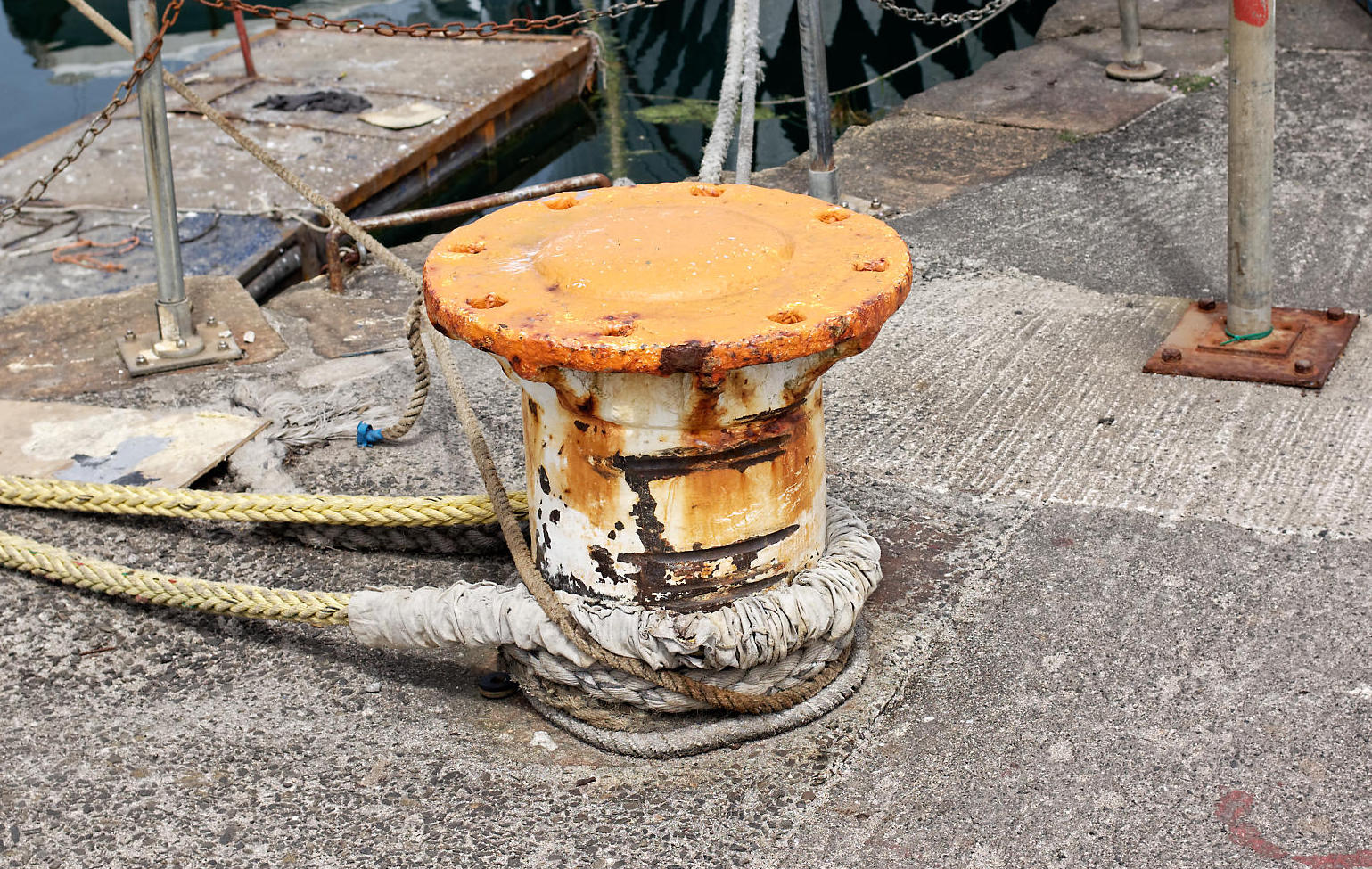 Rising main reused as a mooring post on South Quay, Penzance